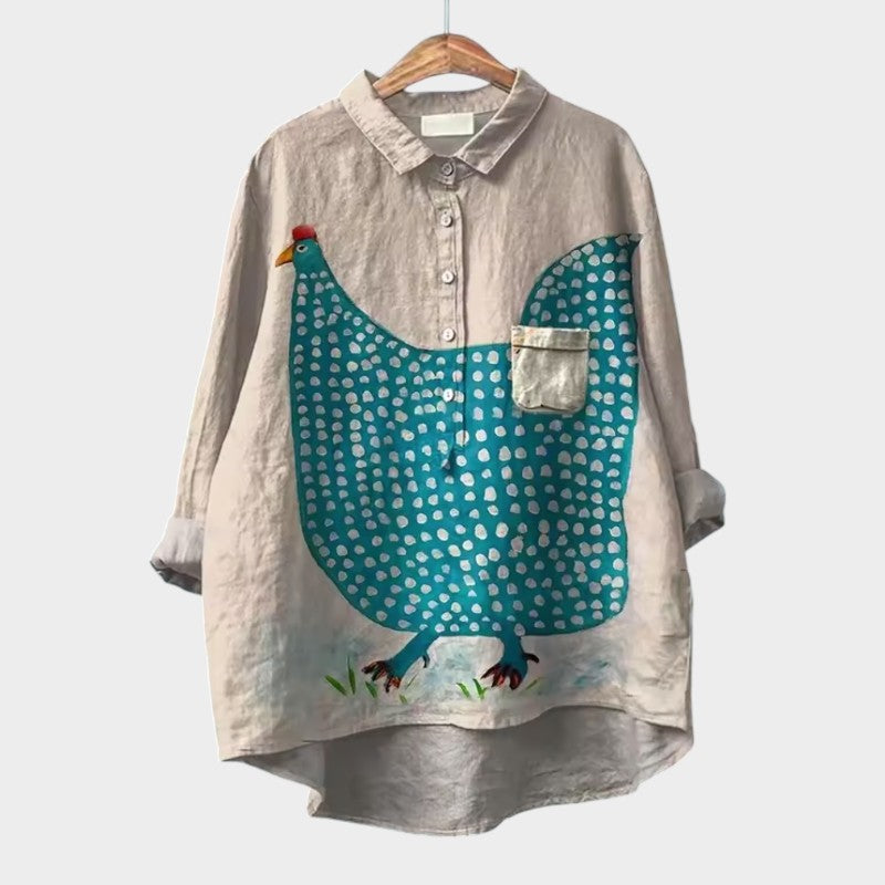 Yvonne - Skjorte med kæledyrs- og blomsterprint