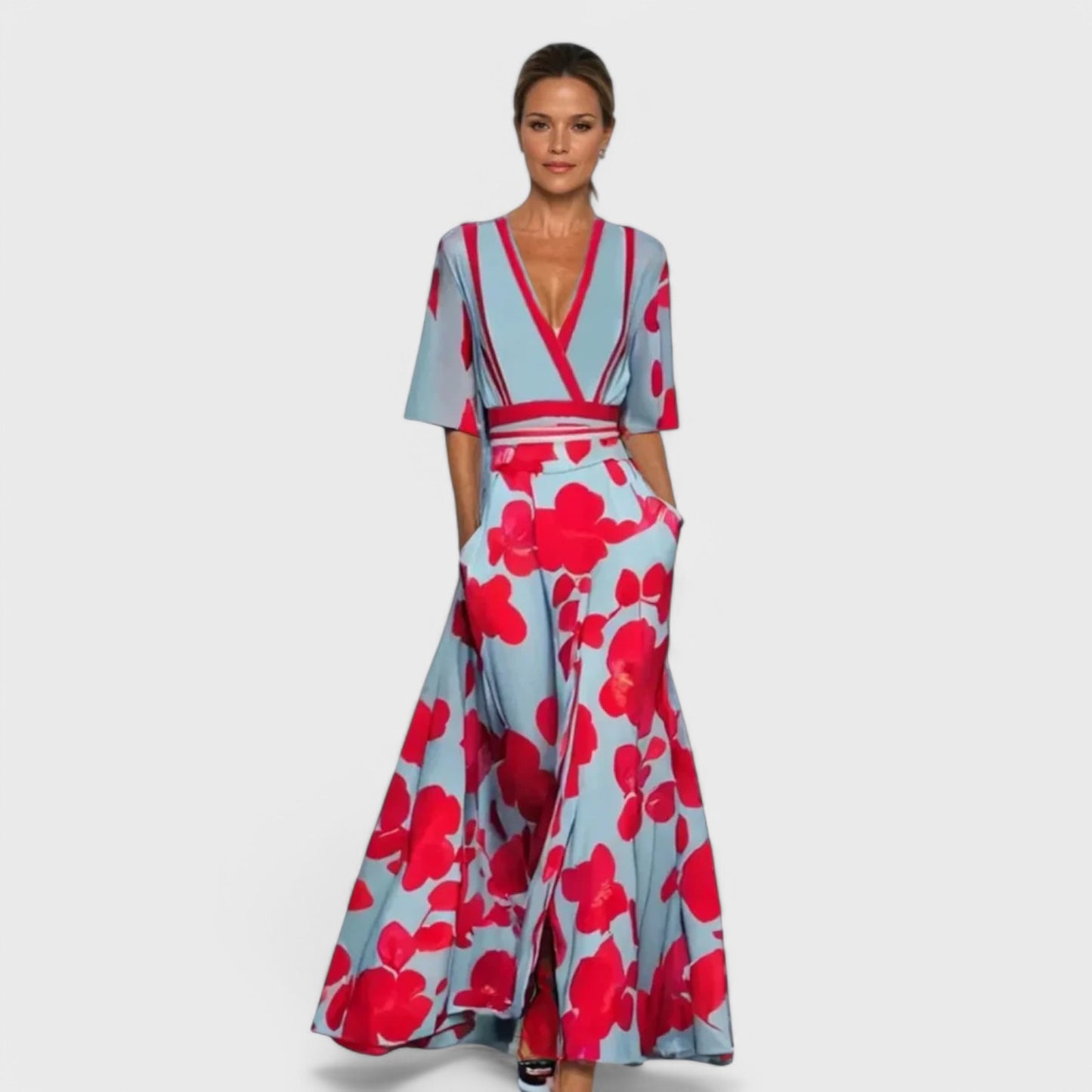 Evie - Elegant Kjole med Blomstermønstre