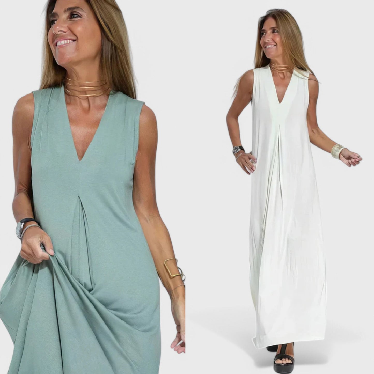 Ava - Elegant lang kjole + GRATIS matchende cardigan