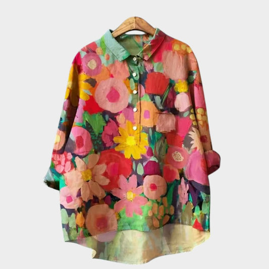 Yvonne - Skjorte med kæledyrs- og blomsterprint