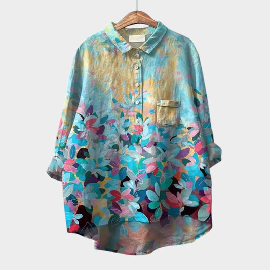 Yvonne - Skjorte med kæledyrs- og blomsterprint