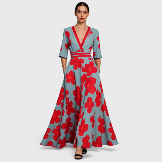 Evie - Elegant Kjole med Blomstermønstre
