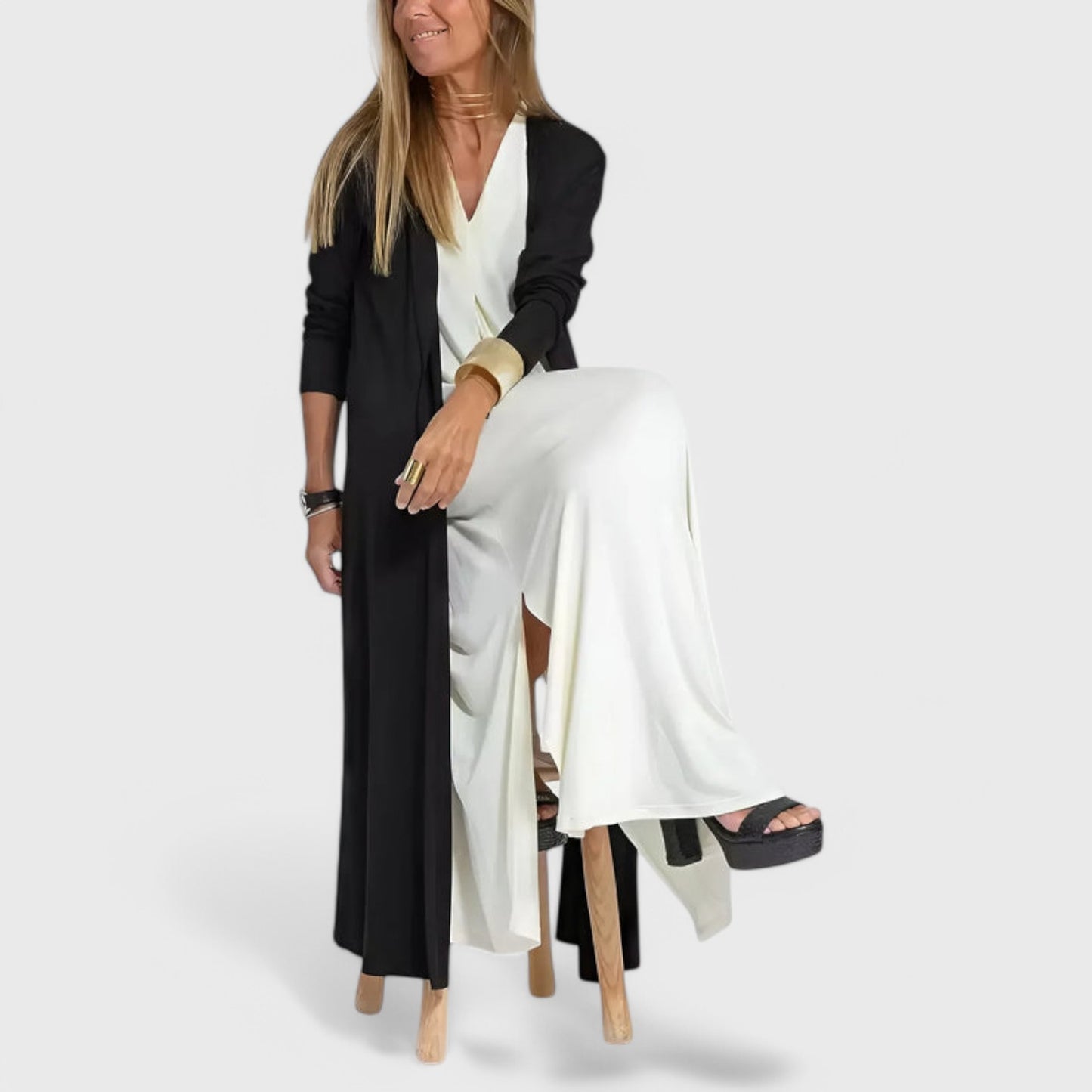 Ava - Elegant lang kjole + GRATIS matchende cardigan