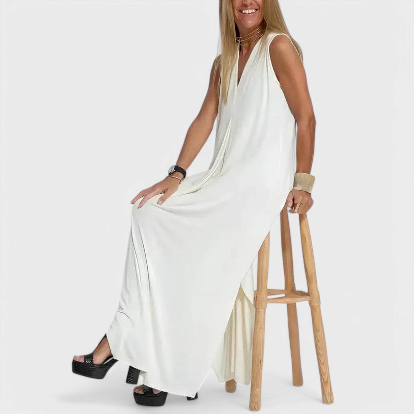 Ava - Elegant lang kjole + GRATIS matchende cardigan