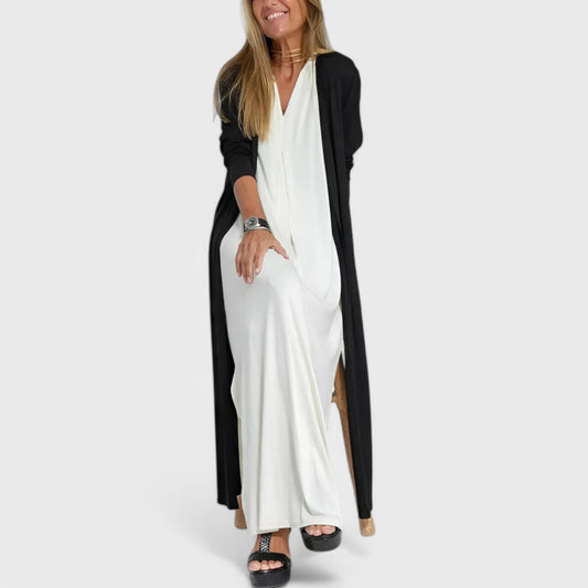 Ava - Elegant lang kjole + GRATIS matchende cardigan