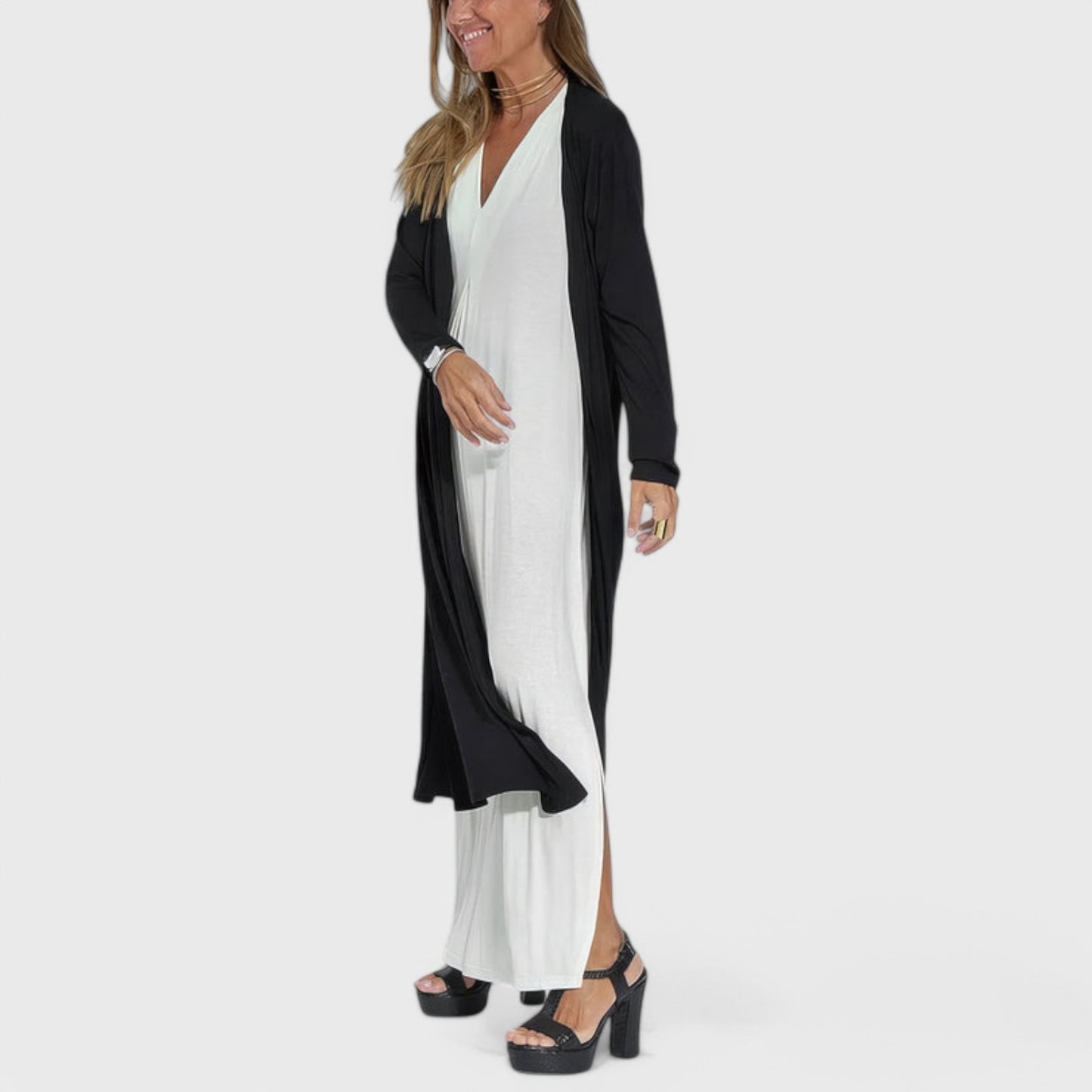 Ava - Elegant lang kjole + GRATIS matchende cardigan