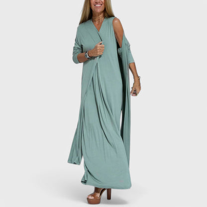Ava - Elegant lang kjole + GRATIS matchende cardigan