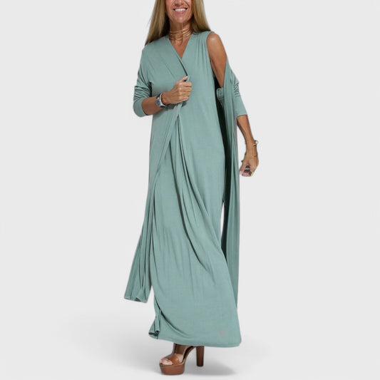 Ava - Elegant lang kjole + GRATIS matchende cardigan