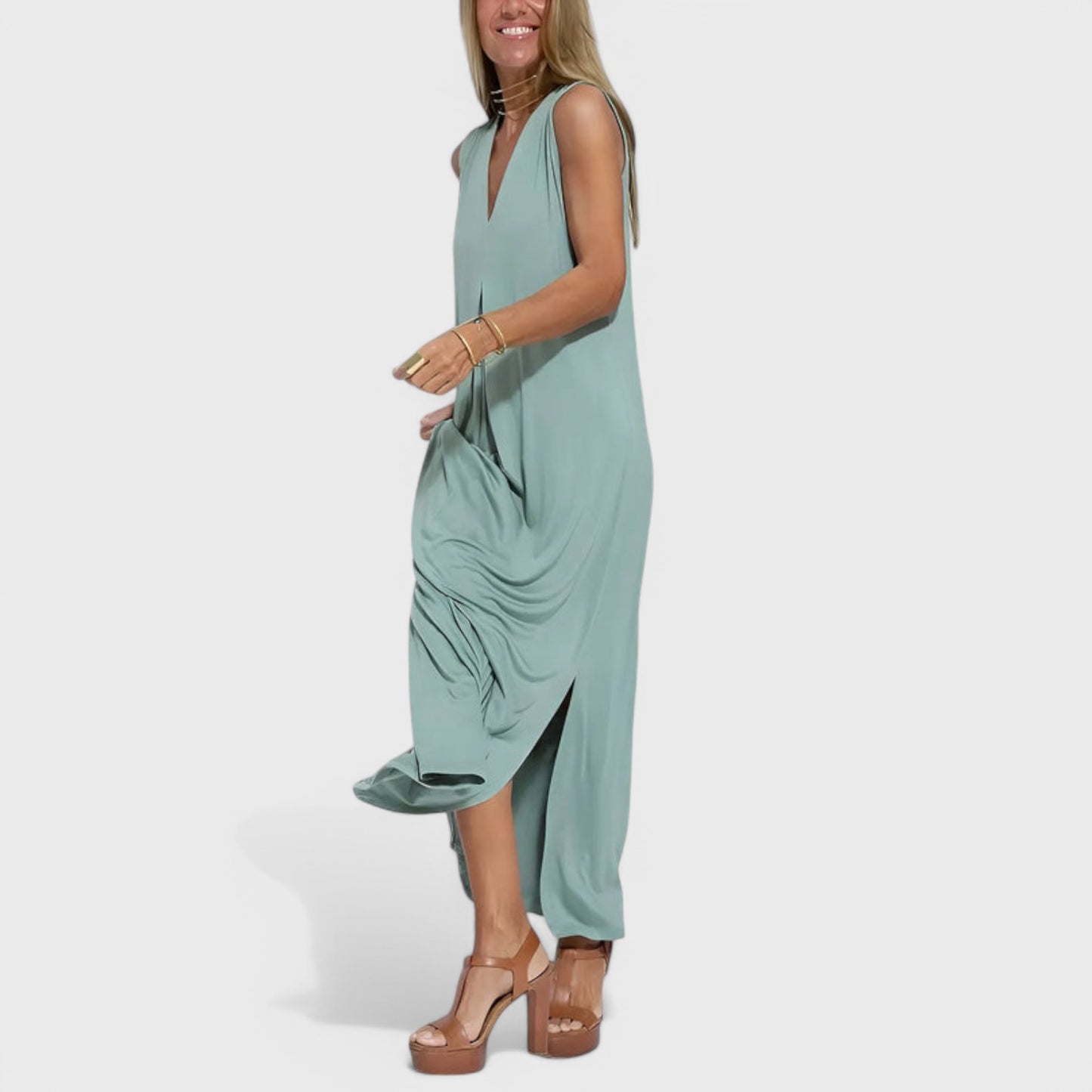 Ava - Elegant lang kjole + GRATIS matchende cardigan