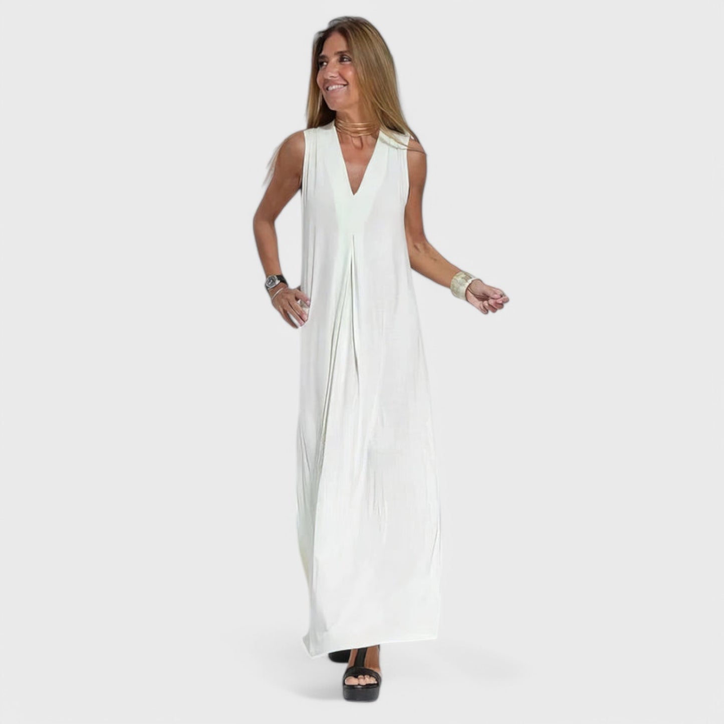 Ava - Elegant lang kjole + GRATIS matchende cardigan